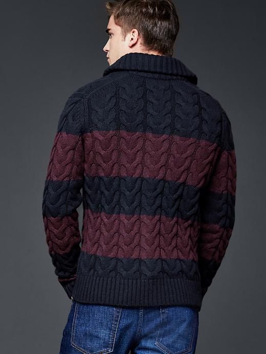 Image number 2 showing, Lambswool shawlneck rugby cable cardigan