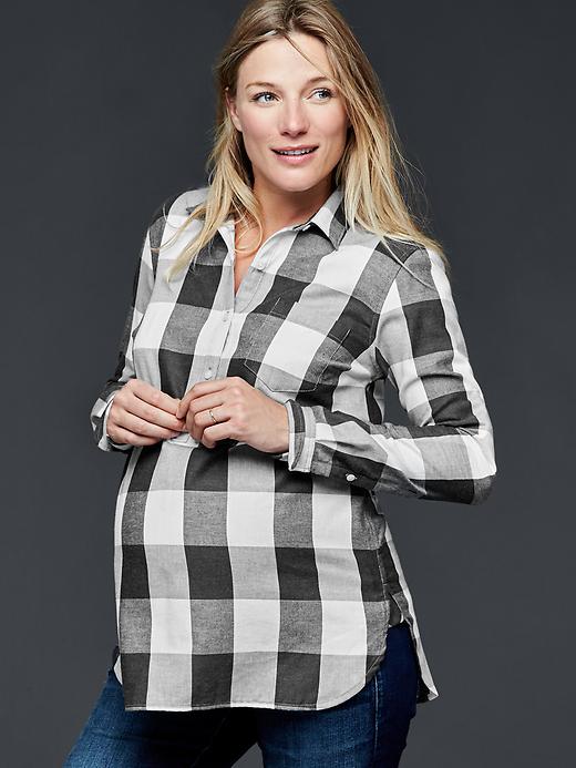 View large product image 1 of 1. Buffalo plaid rolled-sleeve popover