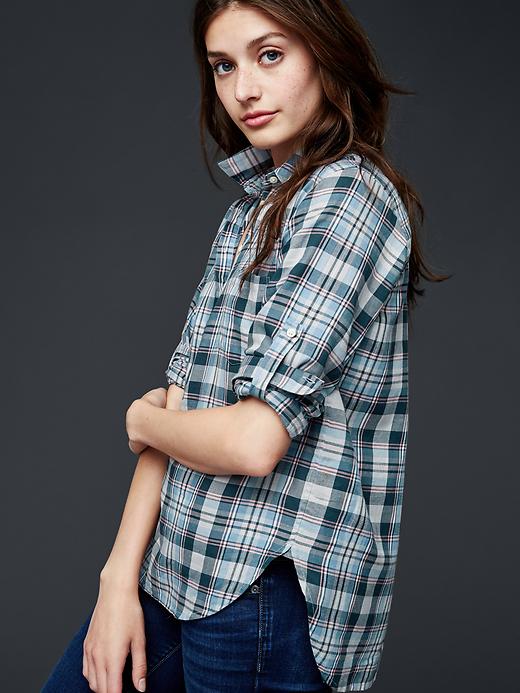 Image number 3 showing, Roll-sleeve plaid henley