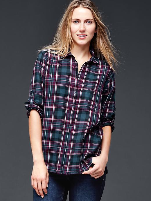Image number 7 showing, Roll-sleeve plaid henley