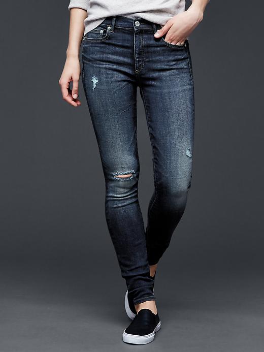 Image number 1 showing, 1969 resolution dark indigo destructed true skinny jeans