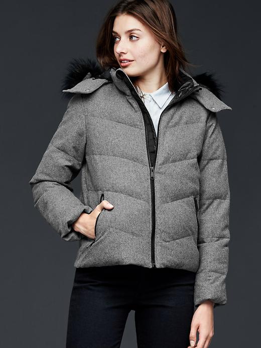 Image number 1 showing, Faux fur-trim wool puffer jacket