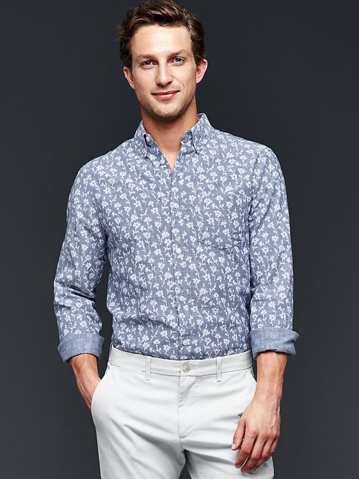 Image number 1 showing, Floral chambray shirt