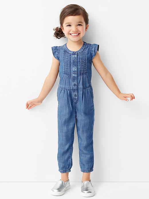 Image number 3 showing, Chambray pleated romper