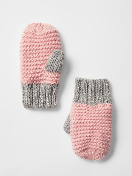 View large product image 1 of 1. Metallic knit mittens