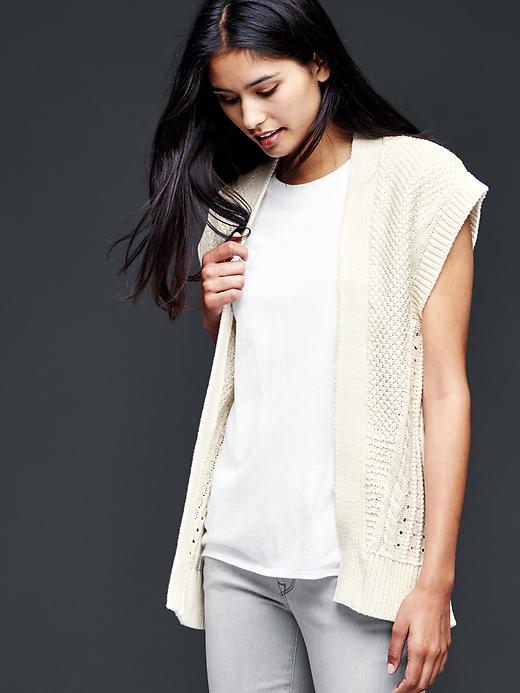 View large product image 1 of 1. Cable knit short-sleeve sweater