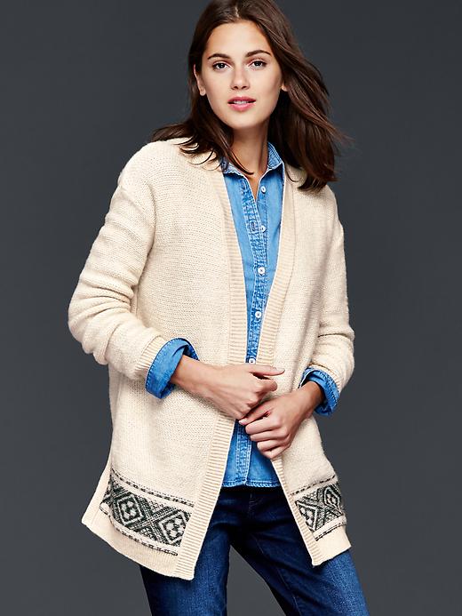 Image number 1 showing, Fair isle knit open cardigan