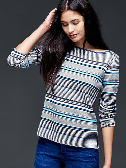View large product image 1 of 1. Multi-stripe boatneck shirt