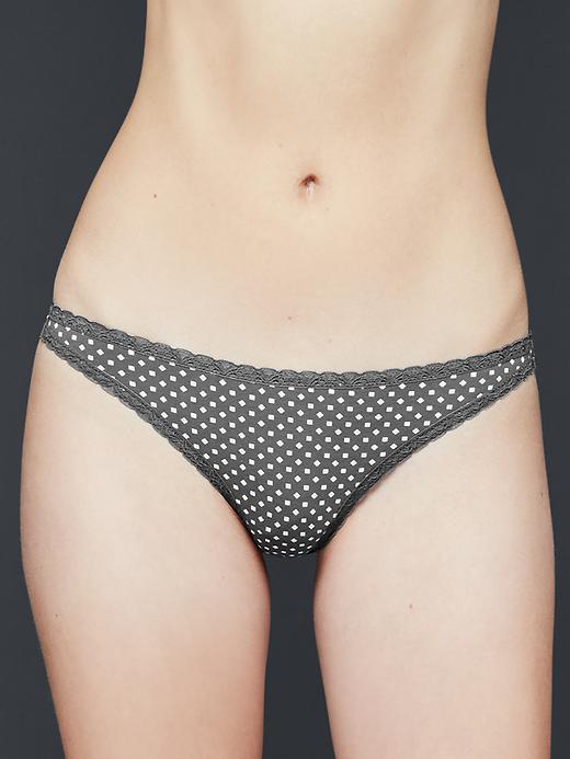 View large product image 1 of 1. Lace-trim thong