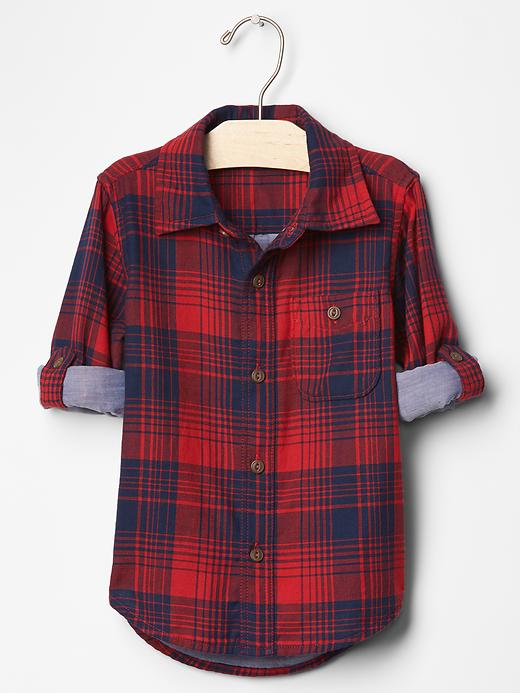 View large product image 1 of 2. Convertible plaid double-weave shirt