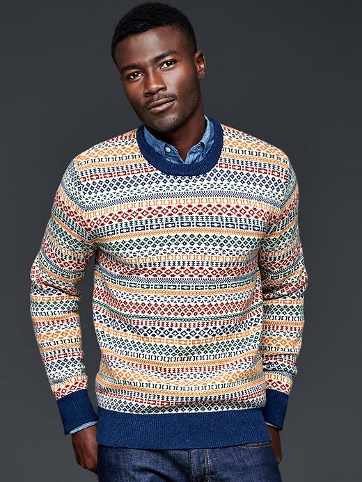 View large product image 1 of 1. Multi fair isle stripe sweater