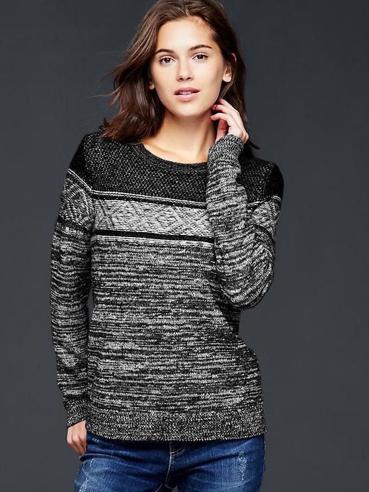 View large product image 1 of 1. Marled mixed-pattern pullover sweater