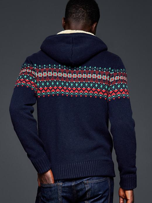 Image number 2 showing, Sherpa fair isle zip sweater hoodie