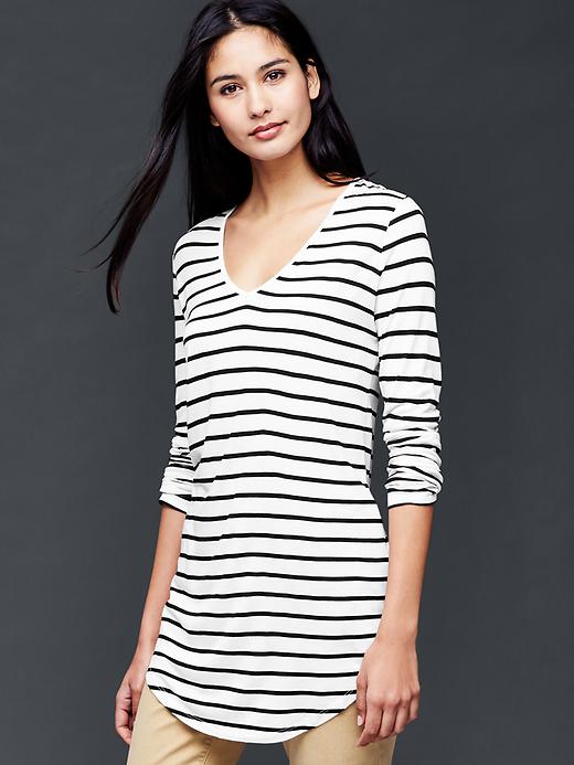 View large product image 1 of 1. Stripe drapey tee