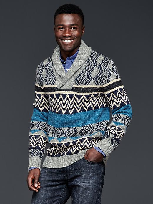 Image number 1 showing, Geo fair isle shawl sweater