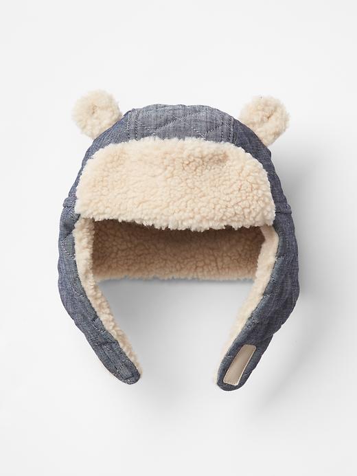 View large product image 1 of 1. Cozy chambray bear hat