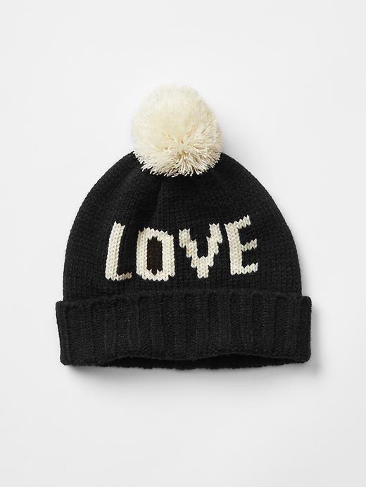 View large product image 1 of 1. Word logo pom-pom beanie