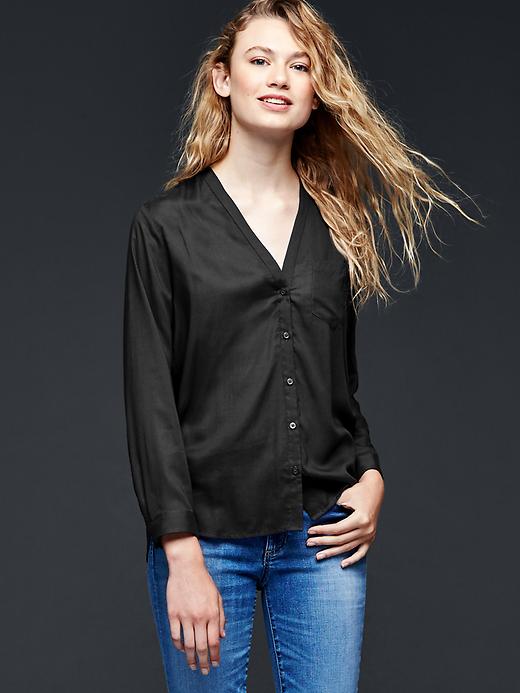 View large product image 1 of 1. V-neck long sleeve shirt