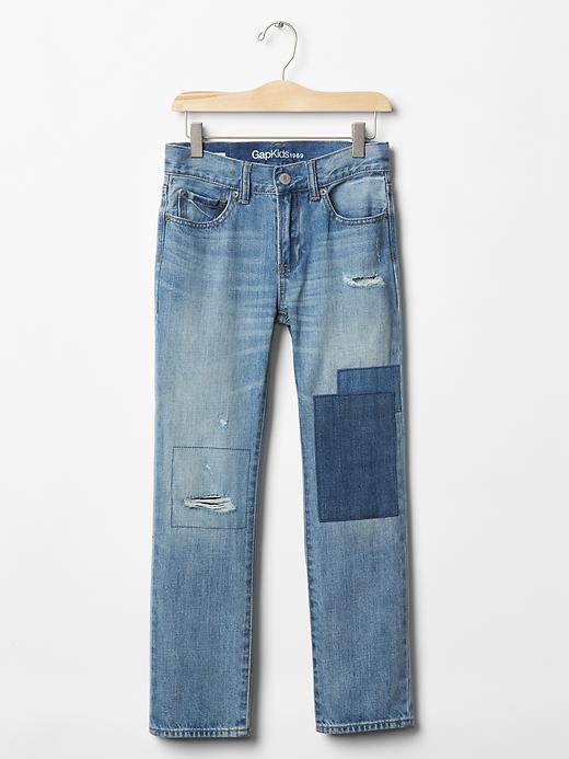 Image number 1 showing, Kids Destructed Patchwork Straight Jeans
