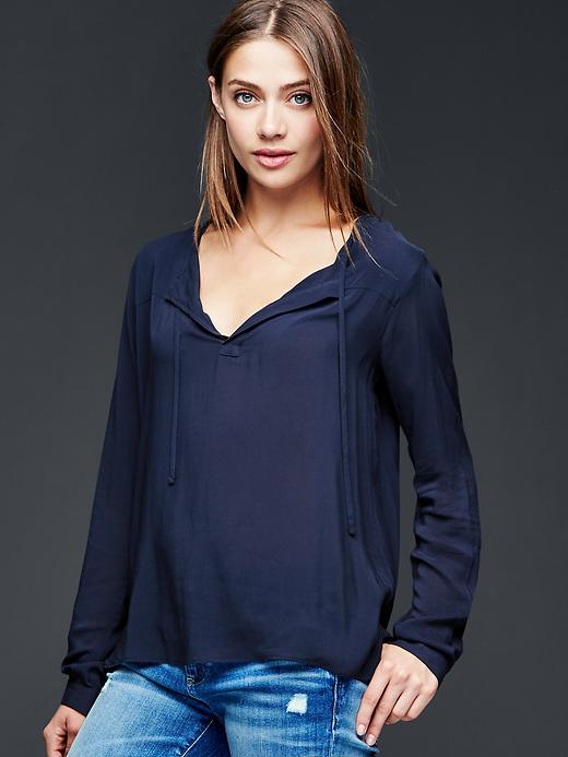 View large product image 1 of 1. Drapey split-neck top
