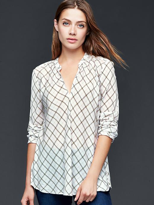 View large product image 1 of 1. Plaid split-neck popover tunic