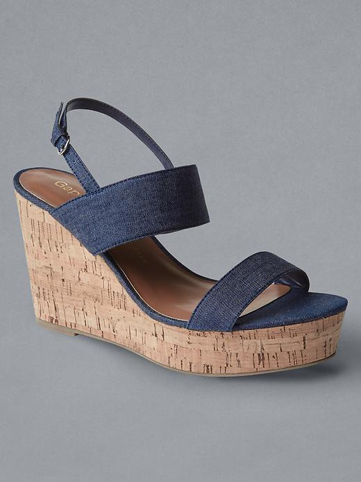 View large product image 1 of 1. Ankle-strap cork wedge