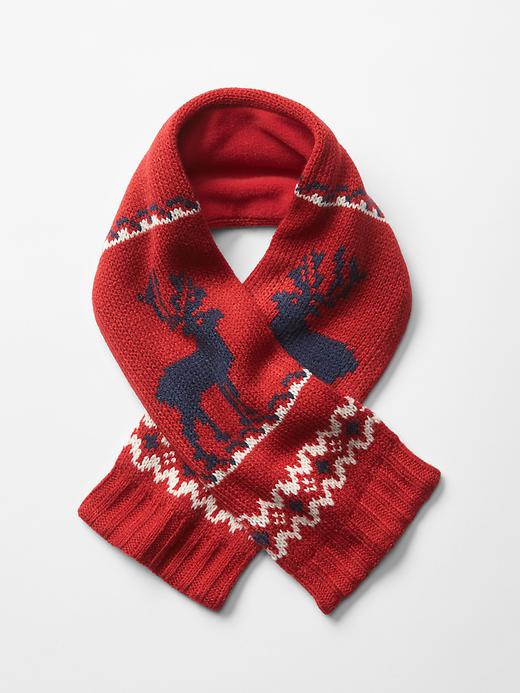 View large product image 1 of 1. Intarsia deer fair isle scarf