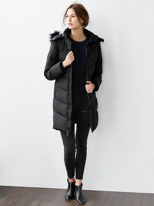 Image number 2 showing, Faux fur-collar chevron down puffer jacket