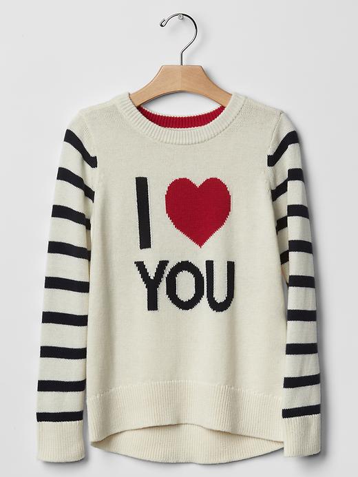 Image number 1 showing, Intarsia stripe love sweater