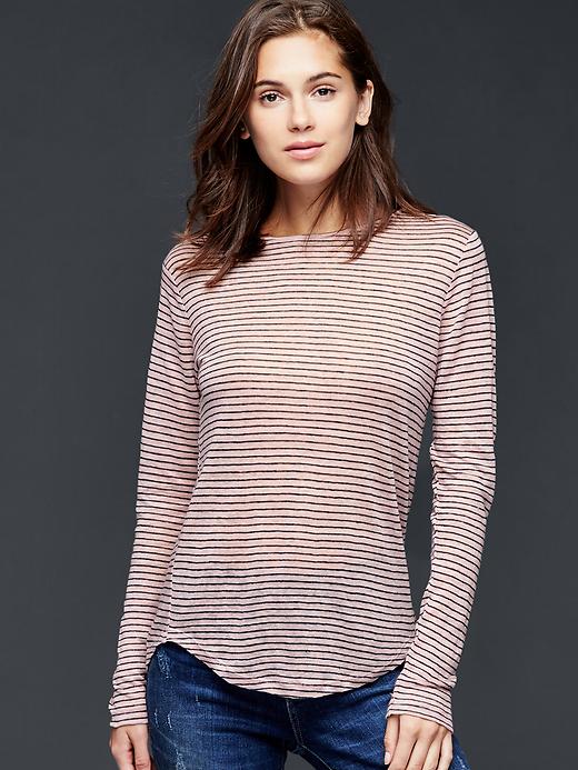 View large product image 1 of 1. Linen stripe tee