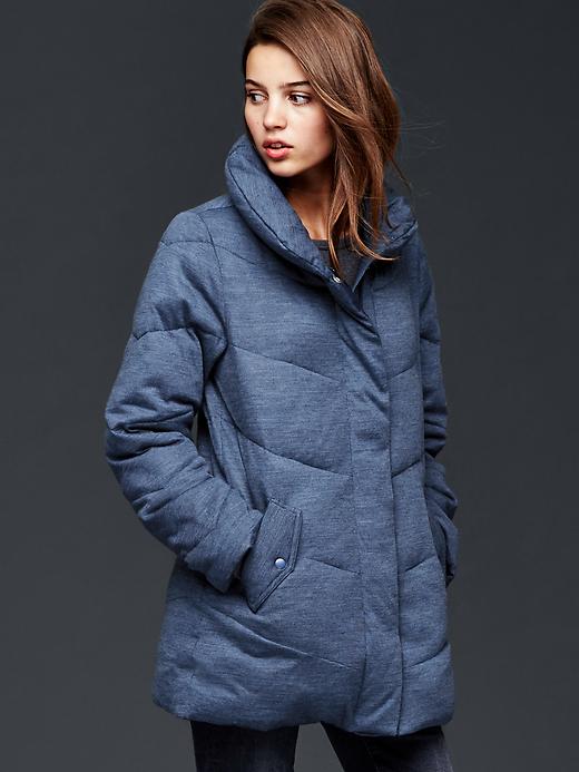 Image number 1 showing, Wool shawl neck quilted puffer
