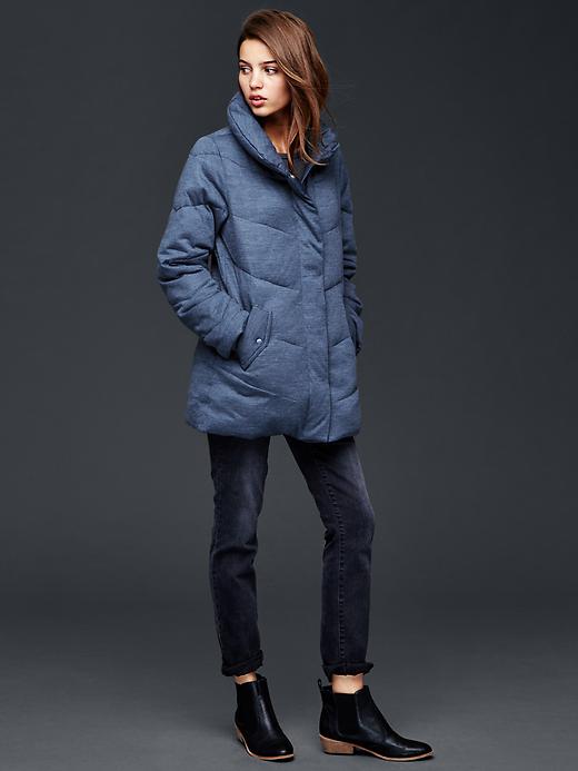 Image number 5 showing, Wool shawl neck quilted puffer