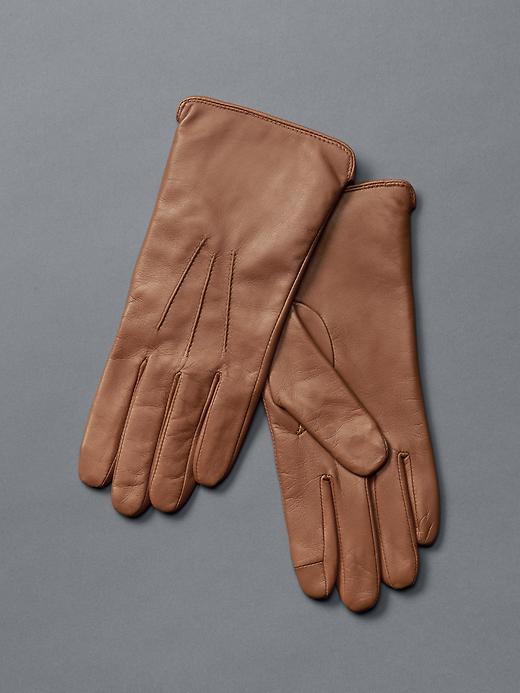 View large product image 1 of 1. Leather tech gloves