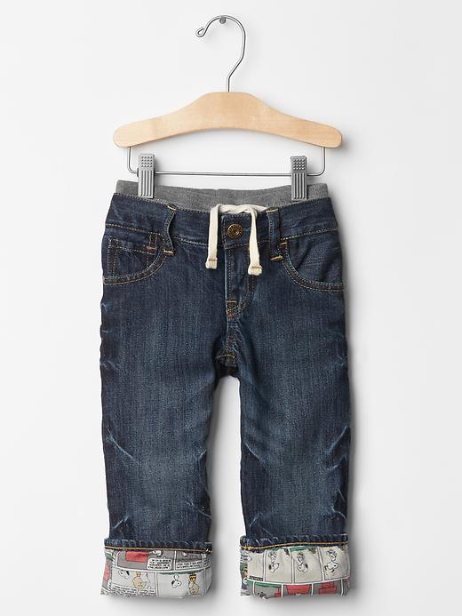 Image number 1 showing, babyGap + Peanuts&#174 flannel-lined pull-on straight jeans