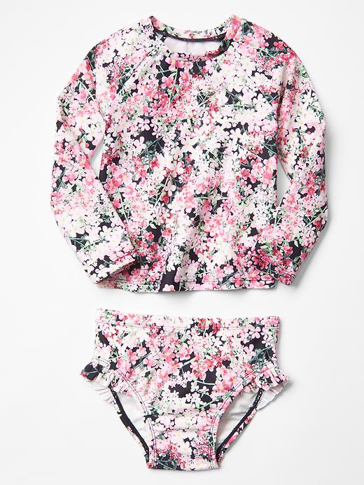 View large product image 1 of 1. Floral rashguard two-piece