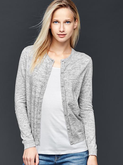 View large product image 1 of 1. Cotton pointelle-trim cardigan