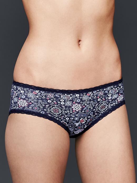 Image number 3 showing, Stretch cotton lace trim hipster