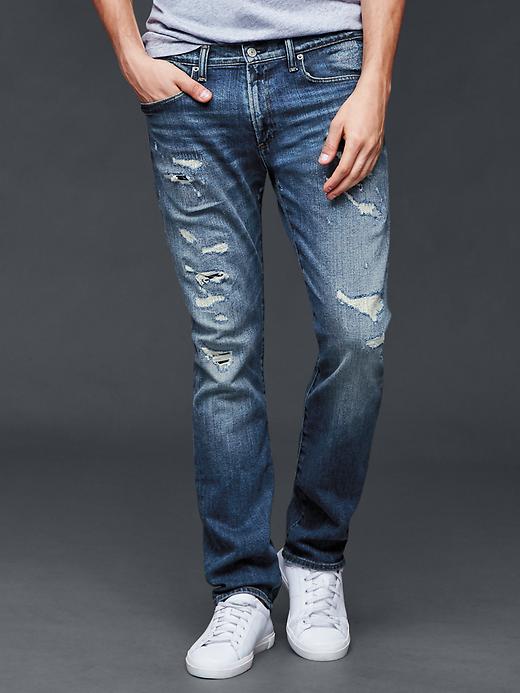 Image number 1 showing, Destructed slim fit jeans (stretch)