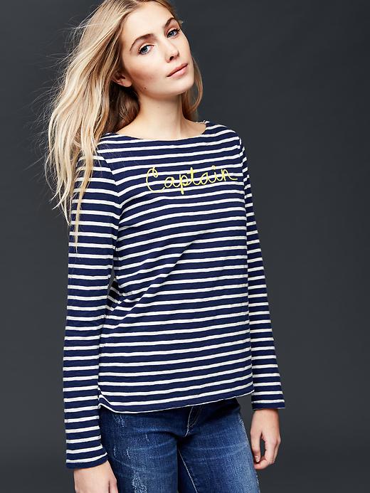 Image number 1 showing, Embroidered stripe long sleeve tee