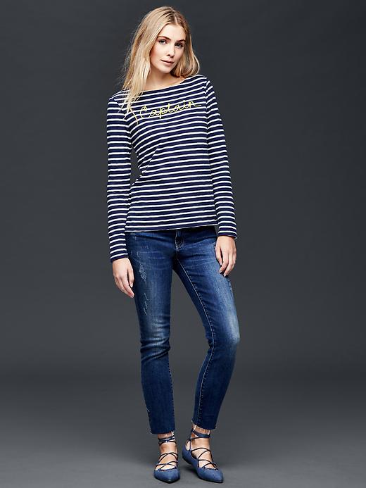Image number 3 showing, Embroidered stripe long sleeve tee