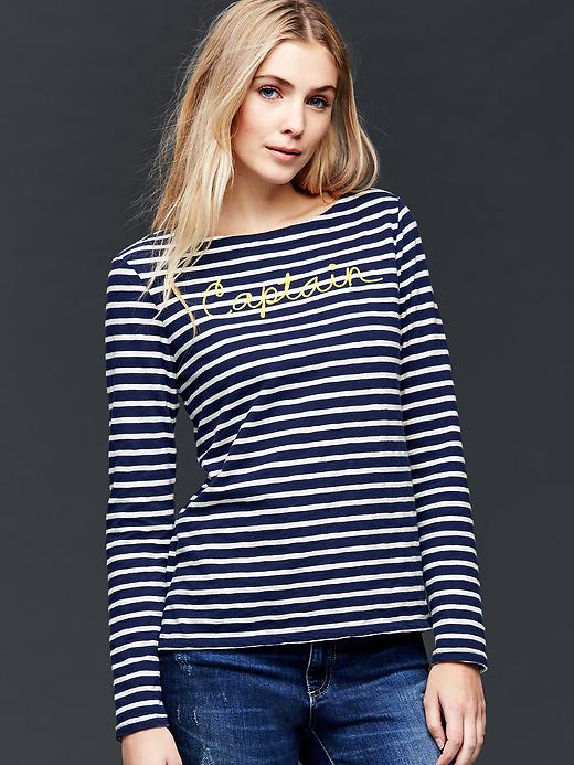 Image number 4 showing, Embroidered stripe long sleeve tee