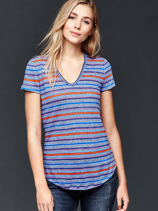 View large product image 1 of 1. Multi stripe linen tee