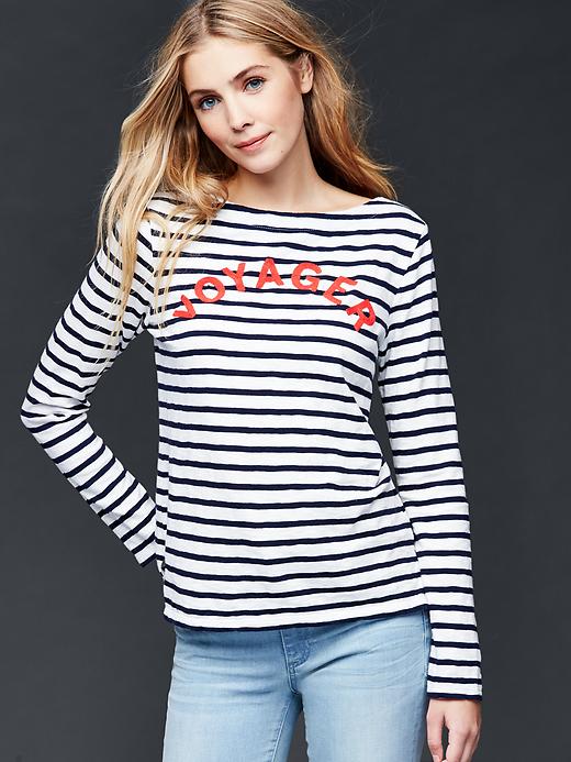 View large product image 1 of 1. Embroidered stripe long sleeve tee
