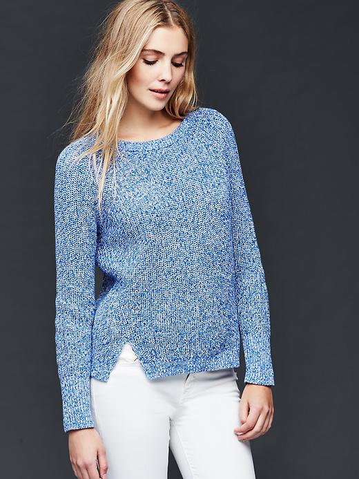 View large product image 1 of 1. Cotton marled side slits sweater