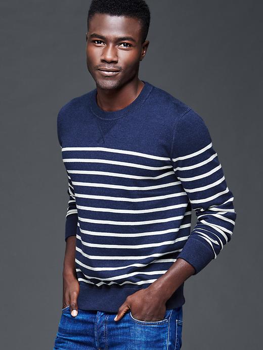 View large product image 1 of 1. Cotton stripe crew sweater