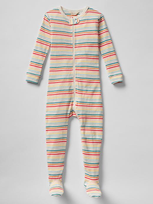 View large product image 1 of 1. Organic stripe footed sleep one-piece