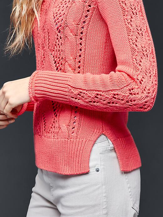 Image number 3 showing, Side slit pointelle pullover sweater