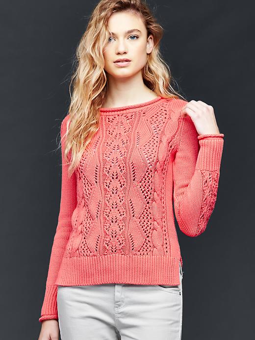 Image number 6 showing, Side slit pointelle pullover sweater