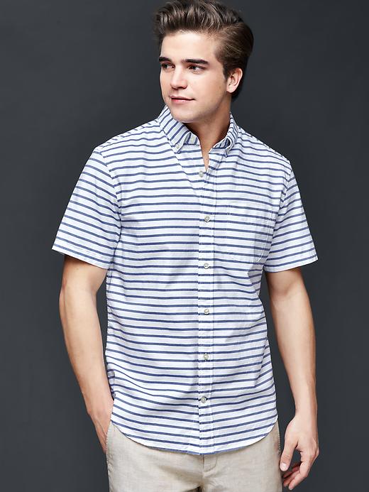 Image number 1 showing, Oxford horizontal stripe short sleeve standard fit shirt