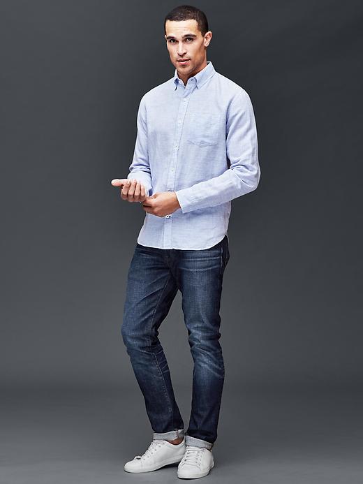 Image number 3 showing, Linen-cotton horizontal stripe standard fit shirt